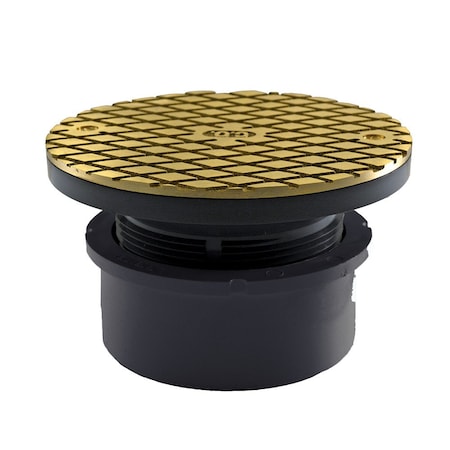 Jones Stephens 4in. PVC Hub Fit Base Cleanout with 3-1/2in. Plastic Spud and 5in. Polished Brass Cover C59200